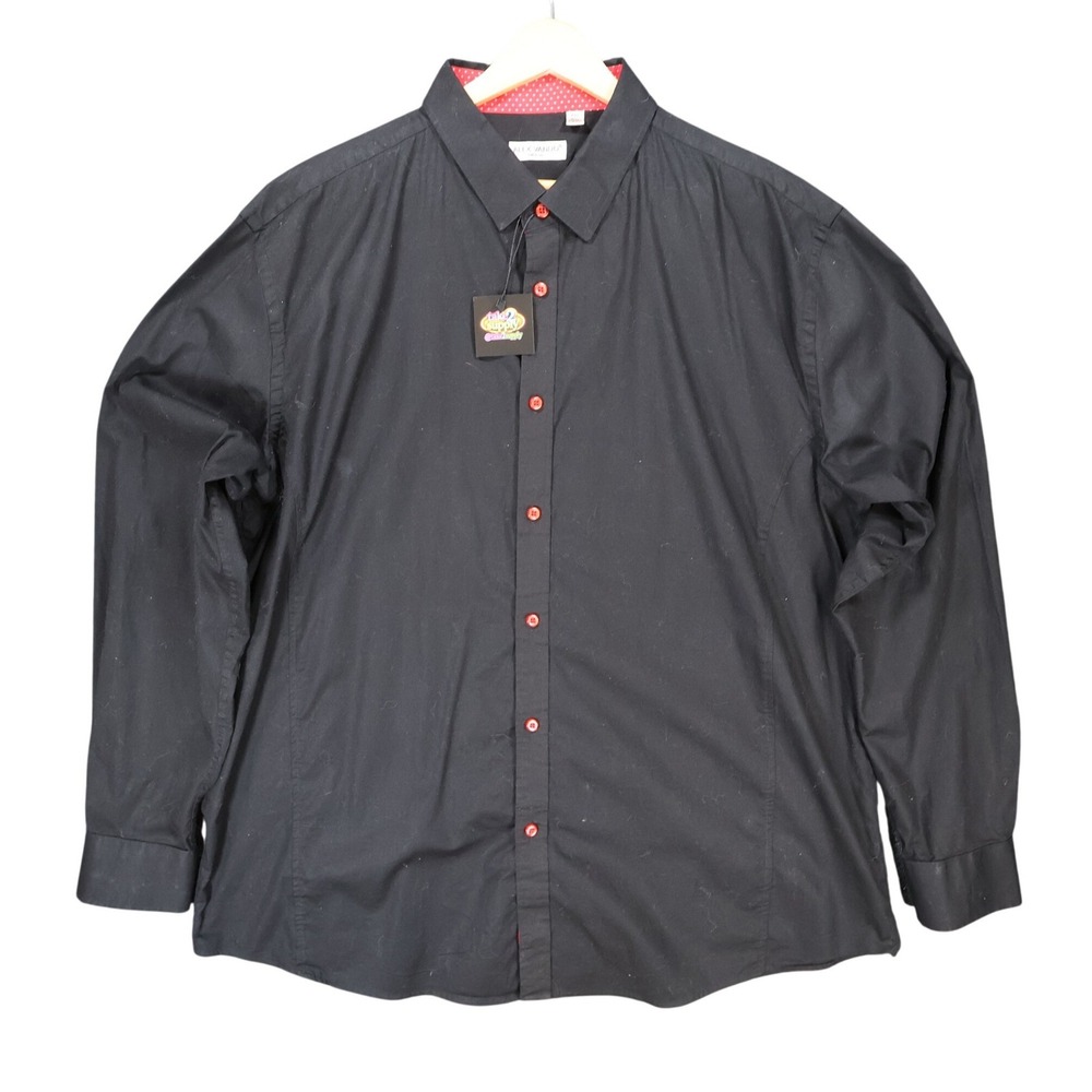 Alex Vando Button Up Mens XXL Black Excellent Polka Dot Trim